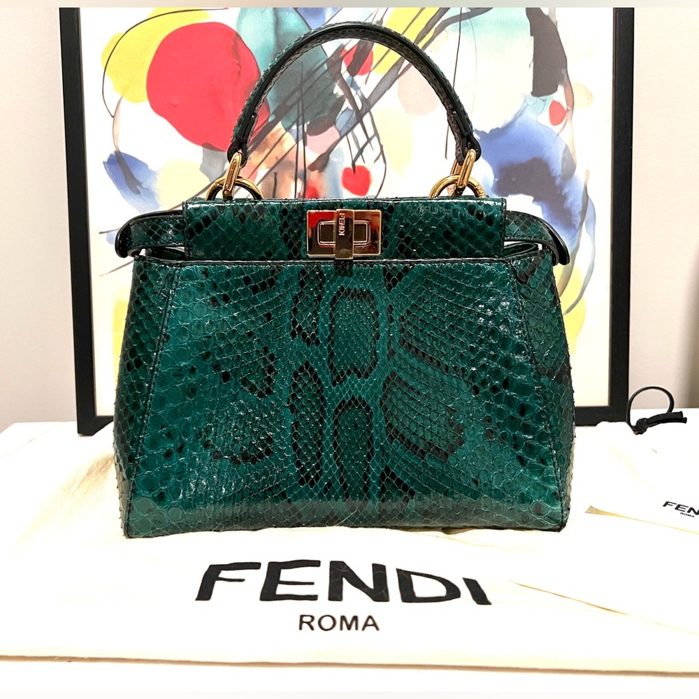 FENDI Peekaboo Mini Green python bag - Picture 3 of 16